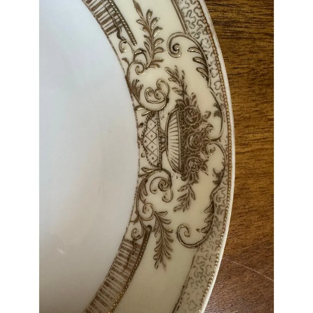 Vintage Noritake Fleurgold Salad Plate Japan Ivory Gold Tone Trim 8”